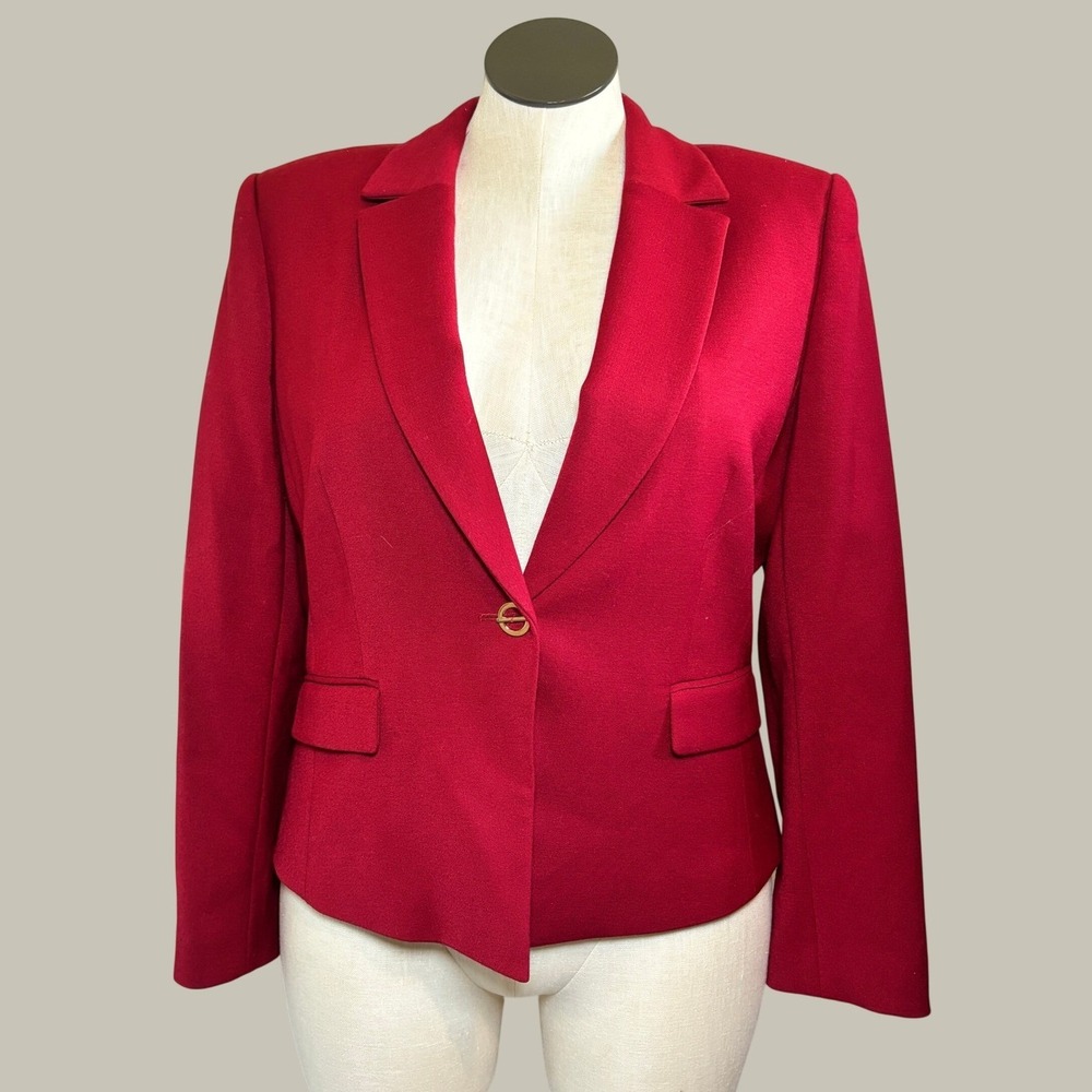 Tahari ASL Women Blazer 16P Ruby Red Notched Lapel Office Holiday Bold Old Money